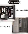Heavy Duty Hidden Door Hinges With Double Row Ball Bearings For A Knockout Smooth Roll Built Tough Using Raw Cold Rolled Steel For Real Deal Closet And Wardrobe Hardware Projects, displaying open and closed wardrobe doors.