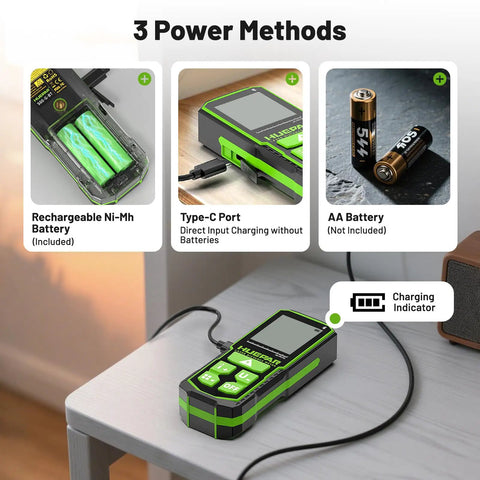 Green Laser Distance Meter Pro Grade With Angle Sensor And Rechargeable Battery, 196 Ft Range, 1/16 Inch Accuracy, Meters Inches Feet Units, Pythagorean Mode, Measures Distance Area And Volume For DIY Projects with USB charging