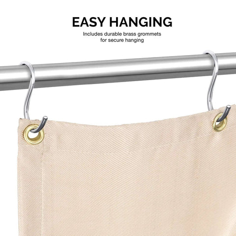 Close-up of 6 Foot By 8 Foot Fiberglass Welding Blanket With Brass Grommets, Flame Retardant Fireproof Shield hanging on a rod