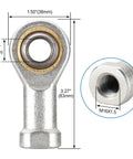 Rugged M16 Rod End Bearing With M16x1.5 Female Thread And 16mm Ball Bore For Quick No Fuss Install In Linkage Systems Built From Zinc Plated Carbon Steel With Copper Washer For Long Lasting Durability dimensions shown