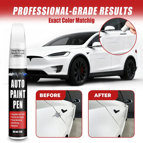 Pearl White Multi Coat PPSW Touch Up Paint For Tesla Model Y, 3, X, S 0.4 Fl Oz Scratch Repair Pen Auto Paint Pen before and after