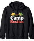 Camping Crew Zip Hoodie For Campers And RV Lovers, black hoodie with "Camp Besties" design and tent graphics