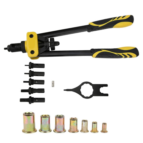 Hand Riveter Tool Kit With M3 And M10 Wrenches For Effort Saving Riveting And Quick Rivet Nut Installation In DIY Projects And Repairs No Sweat Pain Free Repeated Fastening, with M3-M10 mandrels and rivet nuts