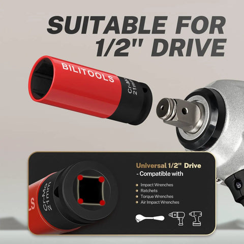 5 Piece 1/2 Inch Drive Impact Lug Nut Socket Set With Non Marring Thin Wall Wheel Protector Sockets overview