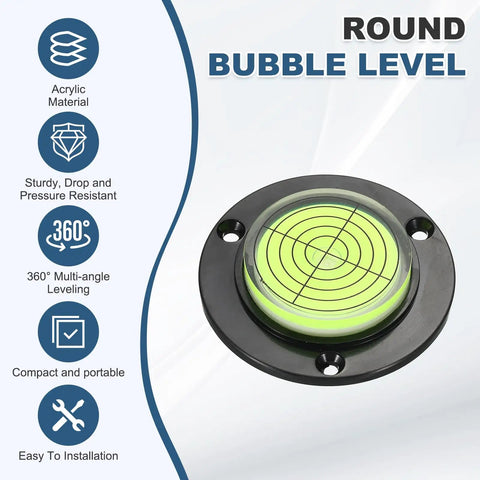 Nexarelle 6pcs Round Bubble Level D:48.9mm, H: 9.2mm Black Green with acrylic material, showing clear bubble and scale design.