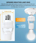 Motion Sensor Light Socket For E26 E27 Bulbs, Smart Screw In Auto On Off Night Light, No Fuss Setup For Basement Porch Storage Room, Detects Motion Up To 10 Feet, 2 Pack White, white motion sensor socket with bulb and size measurements