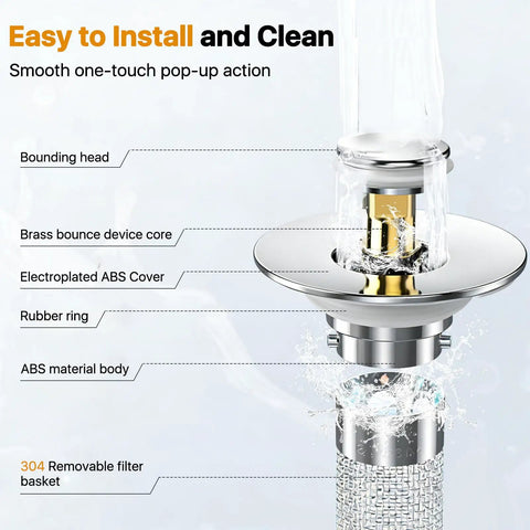Durable Stainless Steel Pop Up Sink Drain Stopper With Removable Hair Catcher Filter Basket For Bathroom Sinks Works Like A Charm To Trap Debris And Keep Drains Clear All Day Long