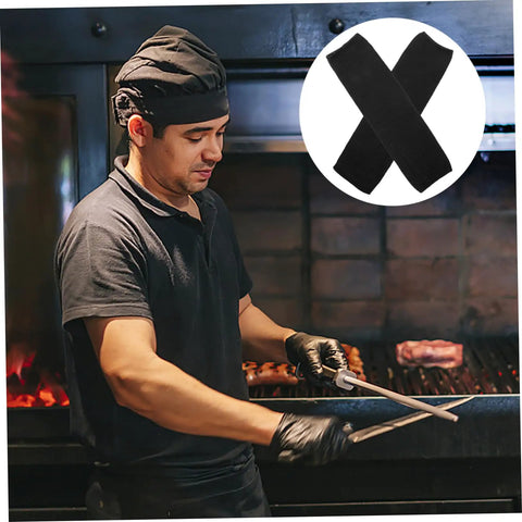 Heavy Duty Cut Resistant Arm Sleeves For Welding And Yard Work Shield Forearms From Gnarly Cuts And Scrapes In Durable Pe Blend used by a chef.