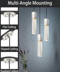 Crystal Pendant Lights For Kitchen Island Dope Brushed Nickel 3 Pack Modern Hanging Ceiling Fixtures UL Listed