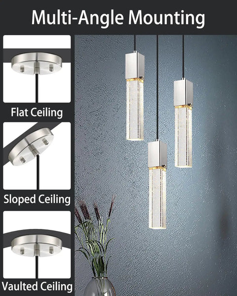 Crystal Pendant Lights For Kitchen Island Dope Brushed Nickel 3 Pack Modern Hanging Ceiling Fixtures UL Listed