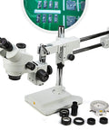Simul Focal Trinocular Stereo Zoom Microscope Pro With WH10x Eyepieces 0.7x To 4.5x Objective, double arm stand