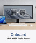 Thunderbolt 5 Dock With M.2 NVMe SSD Expansion And 10Gb Ethernet For Mac And Windows Creators showing HDMI and DP display options.