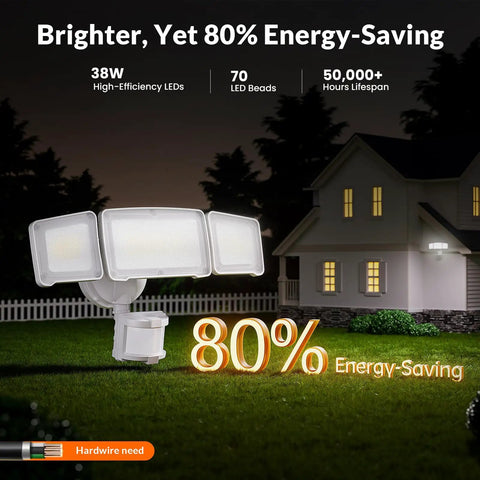 Heavy Duty Led Security Light Motion Sensor Outdoor Floodlight Big Time Brightness 38 Watt 4200 Lumen Rock Solid Weather Resistant Backyard And Driveway Safe Spot Glow