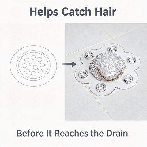 2 Pack Hair Catcher Drain Cover - 5" Dome Shaped Soft PVC with 6, effective hair capturing in a shower drain.
