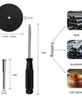 66 Piece All In One Rotary Tool Accessory Kit With Resin Cutting Discs and Screwdriver, showing dimensions and cutting materials.