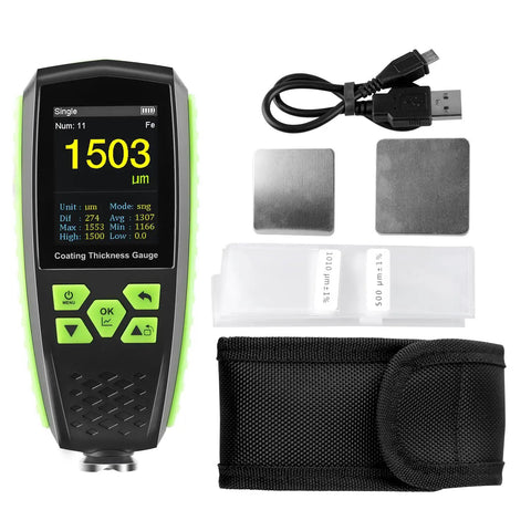 Digital Paint Thickness Gauge for Magnetic and Non Magnetic Substrates with Voice Readout and Color HD Display Pro Grade Car Coating Thickness Meter for Paint Varnish Enamel Chrome and Galvanized Coatings with cable, plates, case