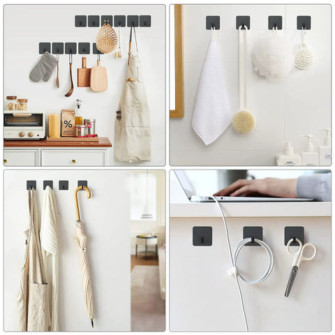 Heavy Duty Shower Wall Adhesive Hooks 304 Stainless Steel Matte Black Waterproof Stick On Mounts With 2 Extra Adhesive Strips For Towels Robes And Accessories Rustproof Scratch Resistant 4 Pack used in kitchen and bathroom images