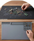 Comparison of disorganized repair area and organized gray soldering mat from Heat Resistant Anti Static Soldering Mat With Strong Magnetic Screw Positioning, ESD Safe Silicone Repair Mat For Electronics And Phone Repair, Gray Workbench Pad For DIY Projects, Temperature Endurance Up To 932 F