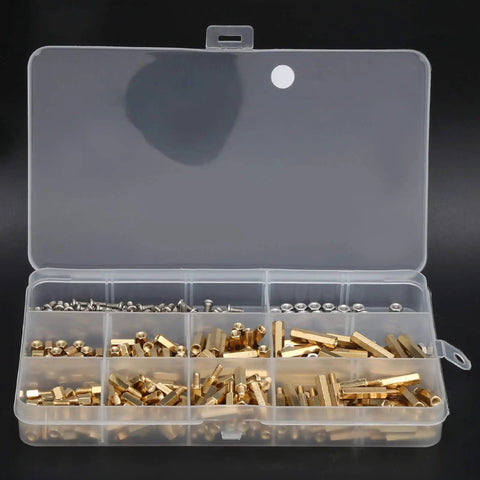 Hex Standoff Spacer Kit With 300 Pieces In Brass And Plated Iron, Multipurpose Mounting Pillars For Motherboard And Electronics DIY Projects, Workhorse Durability And Easy Install Fastener System, assorted spacers in case