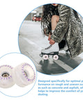 Person adjusting quad skates with 2 Pack LED Light Up Roller Skate Replacement Wheels For Quad Skates Glow Wheels For Indoor And Outdoor Use
