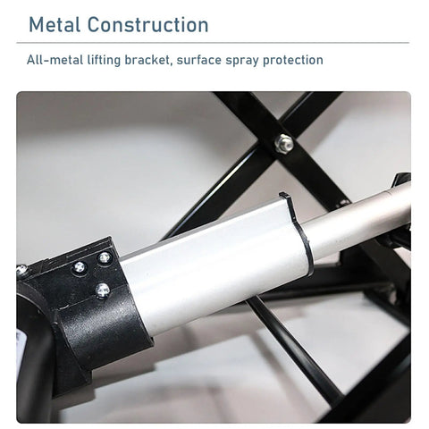 Heavy Duty Electric Lift Table With Sixty Pound Weight Capacity And Slick Wireless Height Adjustment For Maker Spaces steel lifting bracket detail.