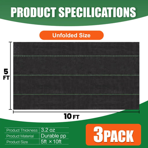 Tough As Nails Heavy Duty Woven Weed Barrier Fabric Ground Cover Mat 5 x 10 Feet Three Pack dimensions and material