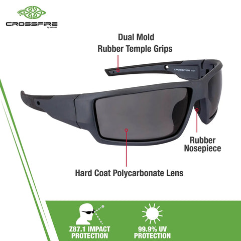 Crossfire Cumulus Premium Safety Eyewear With Aluminum Gray Frame And Smoke Lenses For Unisex Comfy All Day Fit
