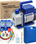 Straight Up Heavy Duty 3.5 CFM 1/4 HP 110V Single Stage AC Vacuum Pump And Gauge Set Kit with copper motor and gauge hoses.