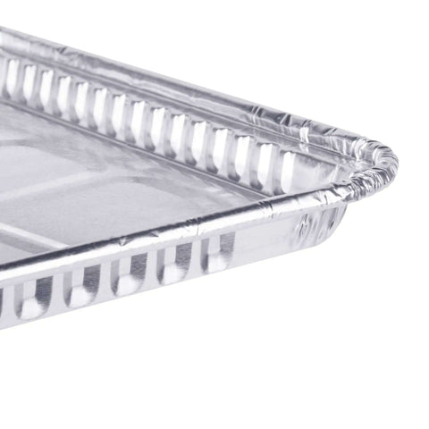 Close-up of 25 Pack 1/4 Size Cookie Sheet Baking Pans 12.8 By 8.9 Inch Heavy Duty Nonstick Aluminum Foil Tray