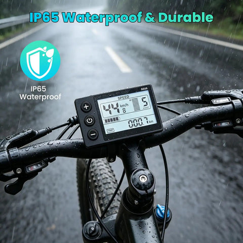 Universal LCD Electric Bike Display With Speedometer And Odometer For 24V 36V 48V E Bikes And Scooters Easy Plug And Play Control Panel 0.9 Inch Handlebar Mount Black Ride Ready