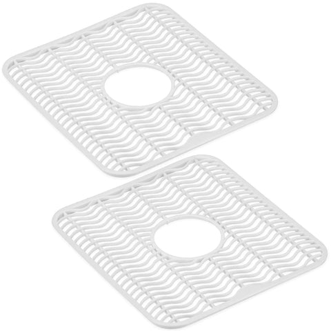 Two Pack Kitchen Sink Protectors 12 By 11 Inch Plastic Grid Mats White Dish Rack Shield That Prevents Stains Scratches And Damage