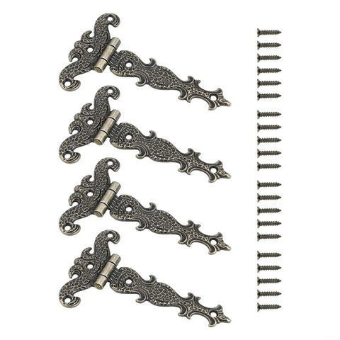 Antique Zinc Alloy T Hinges For Wooden Boxes And Cabinets Bronze Finish 69x113 mm 4 Pieces With 20 Screws Rustic Vintage Cabinet Hardware