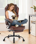Big And Tall Heavy Duty Reclining Office Chair With Footrest 400 Lb Capacity Brown Leather Executive Desk Chair in use
