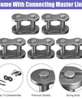 Six silver roller chain master links with pins for go-kart 35-chain; metal construction.
