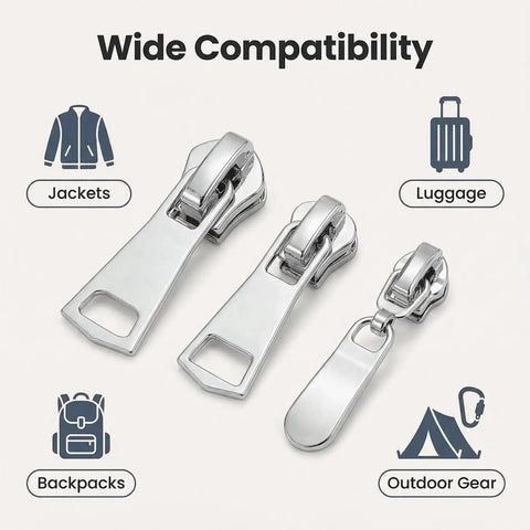 Three In One Zipper Repair Kit With Anti Slip Lock Sliders And Replacement Pulls, 6 Metal Zippers And Stops for various gear