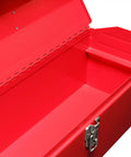 Open ATB213 Torin 16 Inch Hip Roof Style Portable Steel Tool Box With Metal Latch Closure Red, interior view, corrosion resistant coating