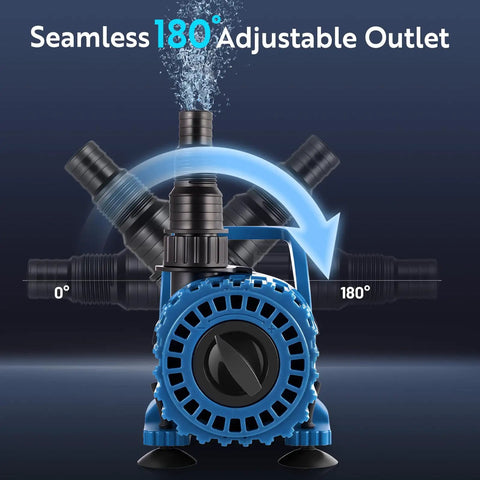 High Flow Submersible Pond Pump For Fountain Fish Pond And Waterfall Adjustable 600 To 1800 GPH with 180 degree outlet