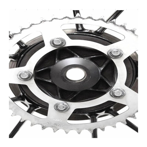Close-up of rear wheel showing the hub area ideal for 3 Piece Aluminum Motorcycle Wheel Spacer Kit For Front And Rear Fits GSXR1000 2001 2016