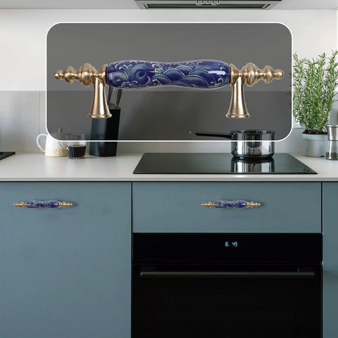 Kitchen with Chinese Style Ceramic Cabinet Pulls Set Of 4 In Antique Bronze With Screws Antique Finish Handcrafted Drawer Knobs 3 Inch Hole Center 76mm
