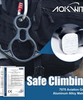 50KN Rescue Figure Belay Device for Rock Climbing with bent-ear descender and 7075 aluminum alloy demonstrating use