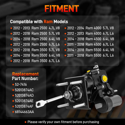 Hydraulic Power Brake Booster For Ram Trucks 2011-2018 Compatible With 2500 3500 4000 4500 5500 V8 4.7L 5.7L 6.4L 6.7L Replacement