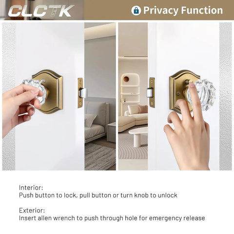 Interior Glass Door Knobs With Privacy Lock, Old School Vintage Crystal Hardware In Antique Brass Finish For Bedroom And Bathroom