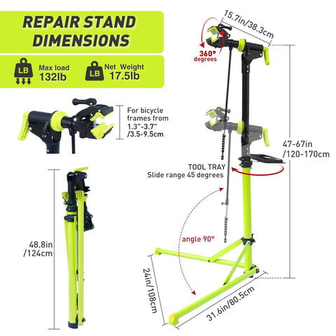 Foldable Bike Repair Stand Portable Bicycle Stand for Road and Mountain Bikes Up to 132 Lbs With Adjustable Height and Tightening Clamp