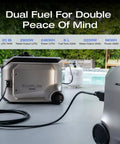 4096Wh Delta Pro 3 Power Station With 3200W Dual Fuel Generator showing connections and LPG tank for outdoor use.