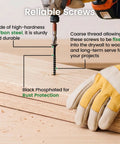 Rock Solid Heavy Duty Drywall Screws 1 1 4 Inch Coarse Thread Carbon Steel Black Phosphate Finish in use with drill on wood