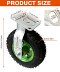 Heavy Duty 8 Inch Pneumatic Caster Wheels Set Of 4 With Rock Solid Swivel showing detailed size measurements and design features.