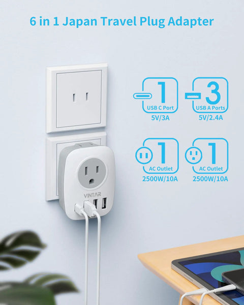 6 In 1 Europe Travel Power Adapter With 2 US Outlets, 1 USB C Port, 3 USB Ports, Type C Converter for Greece Italy on wall