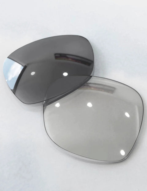 Photochromic Replacement Lenses For Ray Ban Meta Wayfarer RW4006 RW4008 50mm 53mm And Gen 2 RW4012 AI Glasses Clear To Black Transition UV Protection Easy Snap In Install Dope Fit Lens Kit showing clear and tinted transition lenses.