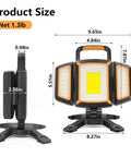 Dimensions of 30W Rechargeable LED Work Light With 3000 Lumens, magnetic and waterproof cordless job site lighting for construction