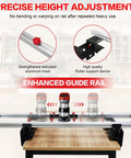 48-Inch Precision Planer Trolley Kit with reinforced rails and router flattening sled system on a workbench showing height adjustment